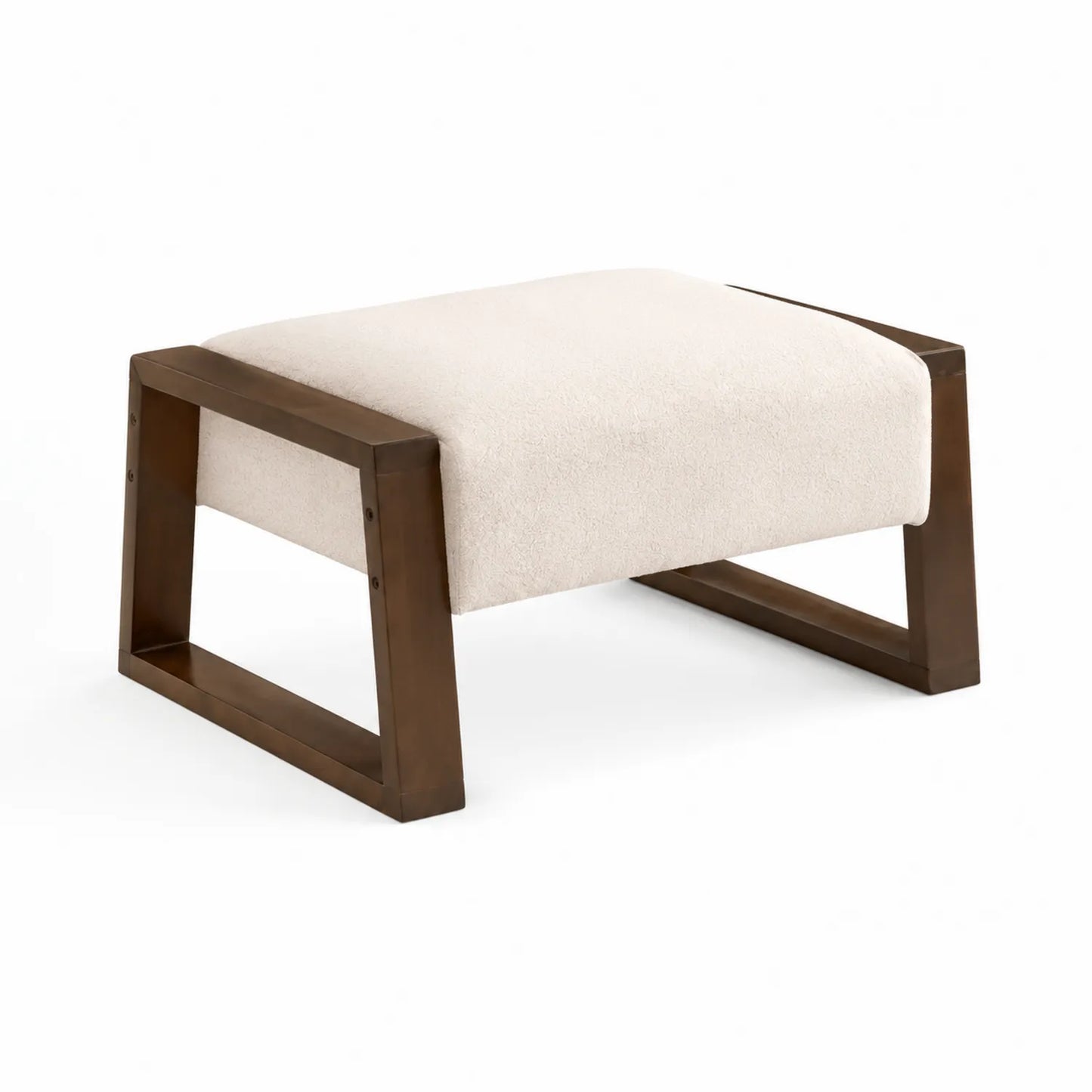 Puf de Tela Beige con Estructura de Madera