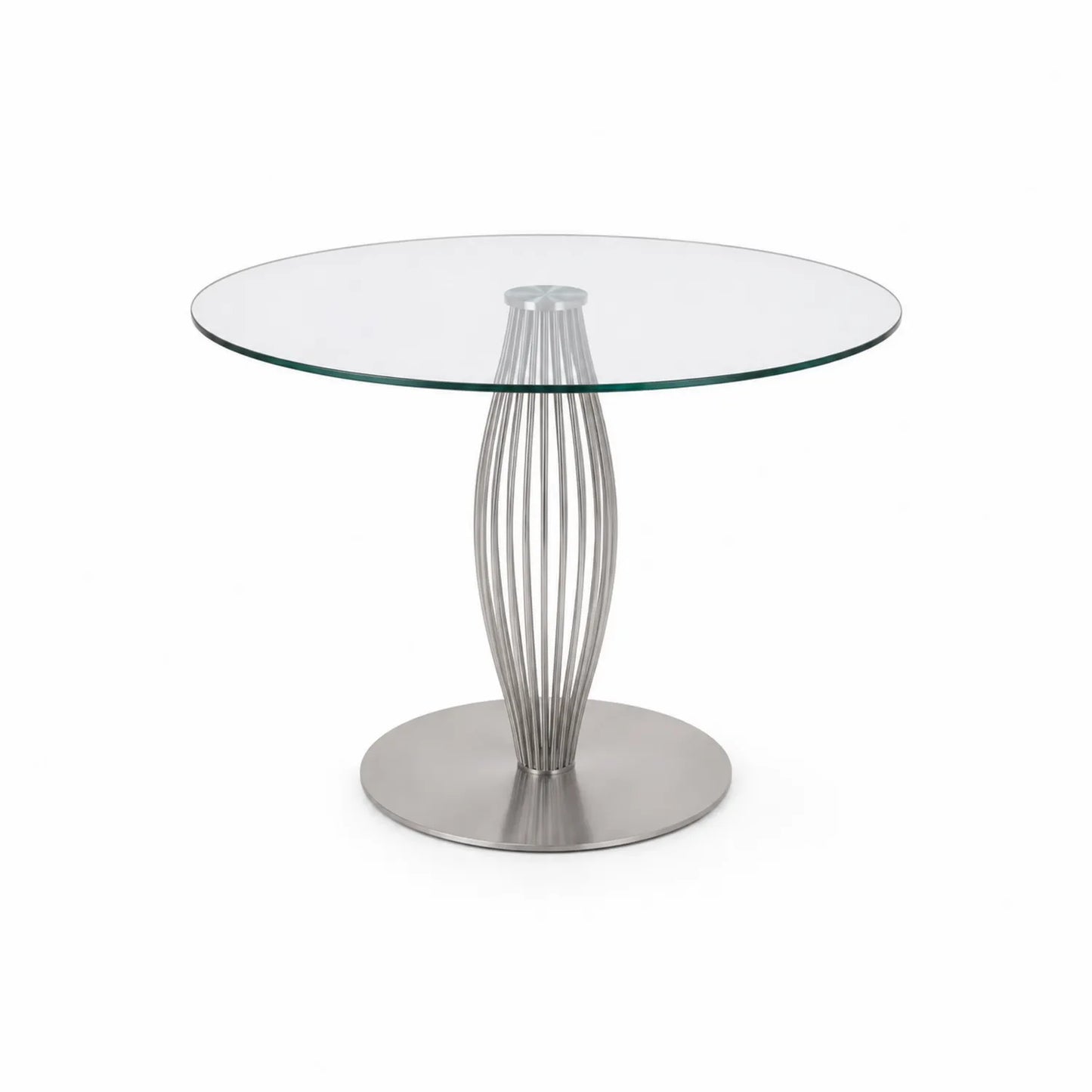 Mesa redonda de vidrio con base de acero