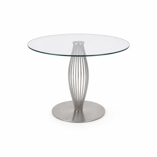 Mesa redonda de vidrio con base de acero