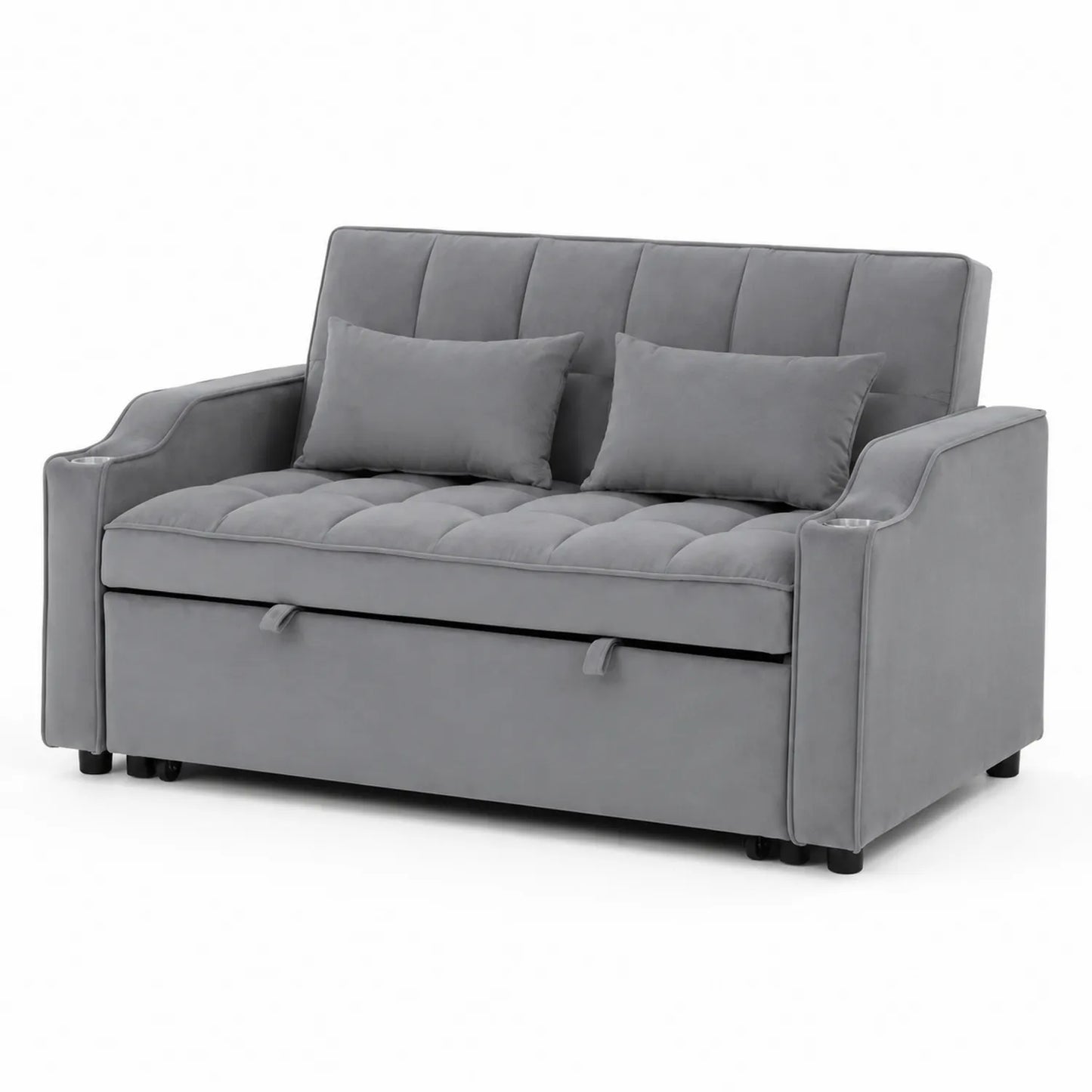 Sofá cama de terciopelo gris con almacenamiento