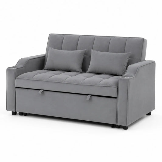 Sofá cama de terciopelo gris con almacenamiento