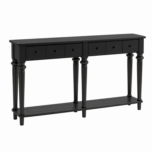 Mesa consola de madera con cajones negro 152x36x80 cm