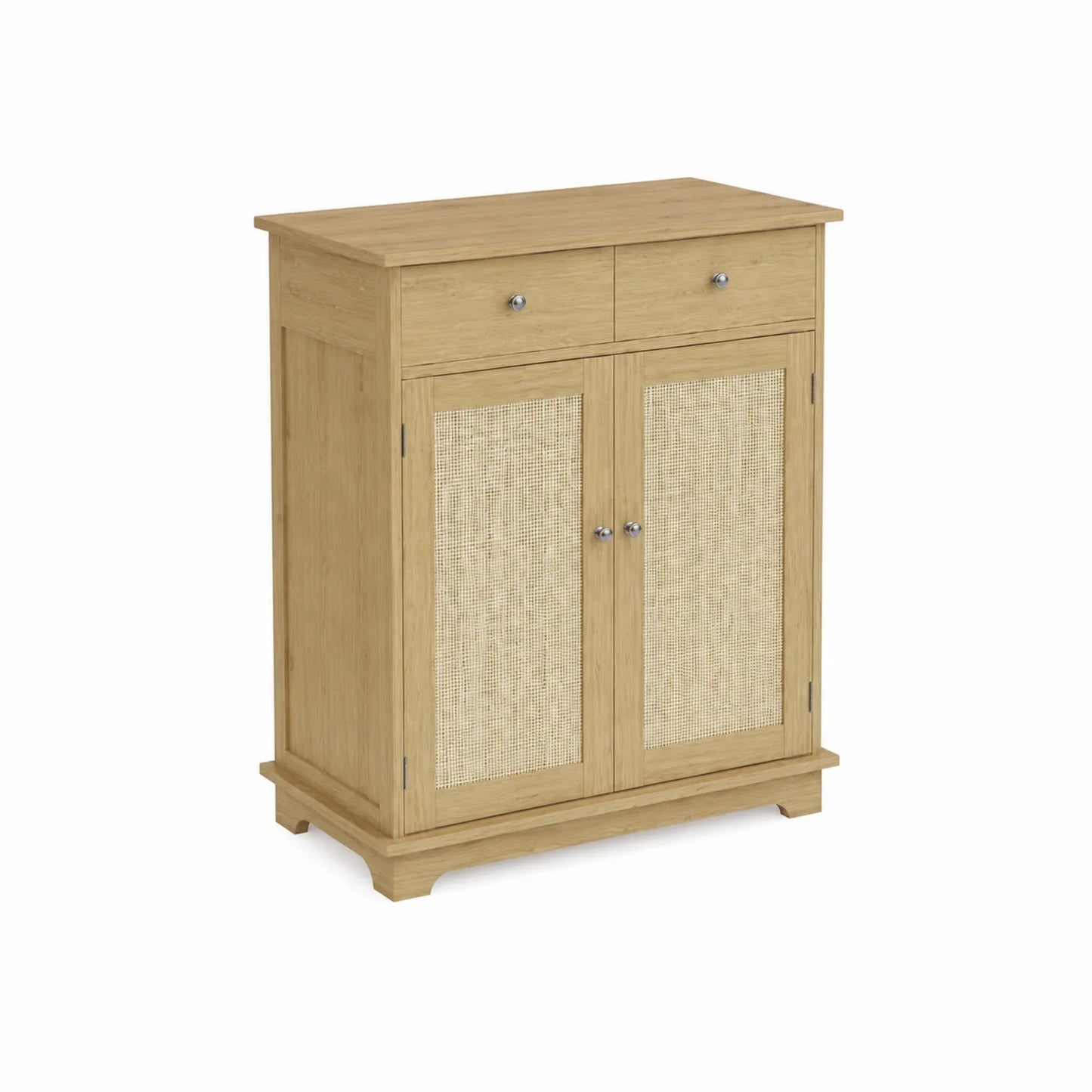 Aparador de roble con 2 puertas y 2 cajones de ratán Natural 90x40x100 cm
