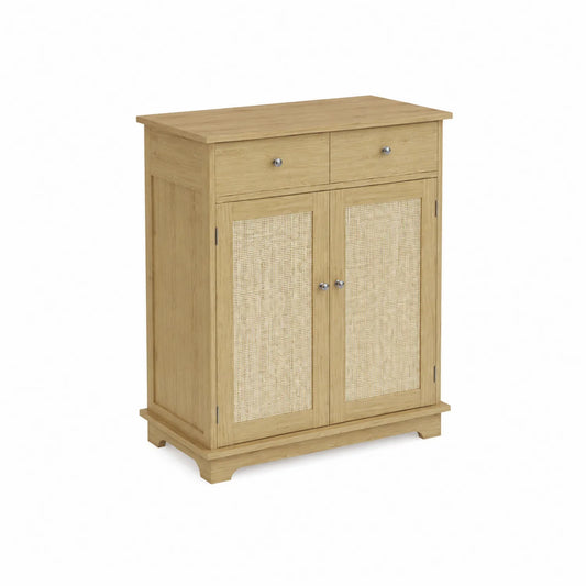 Aparador de roble con 2 puertas y 2 cajones de ratán Natural 90x40x100 cm