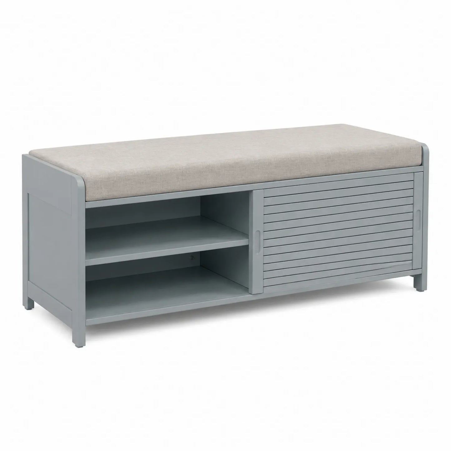 Banco zapatero de madera con cojín de lino Beige 102x33x48 cm