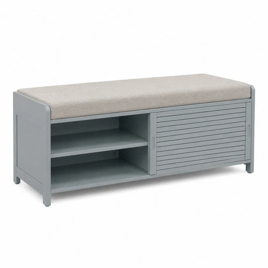 Banco zapatero de madera con cojín de lino Beige 102x33x48 cm