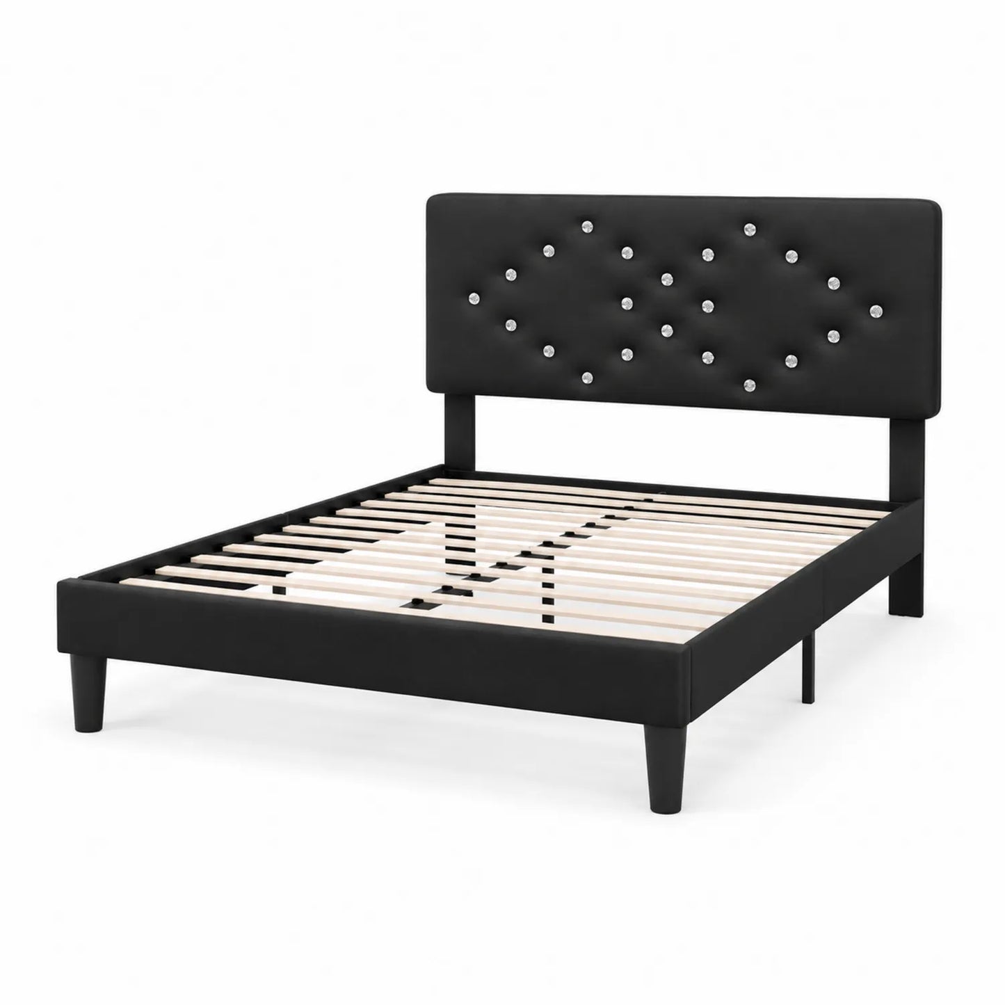 Cama doble de madera y piel sintética negra 200x160 cm