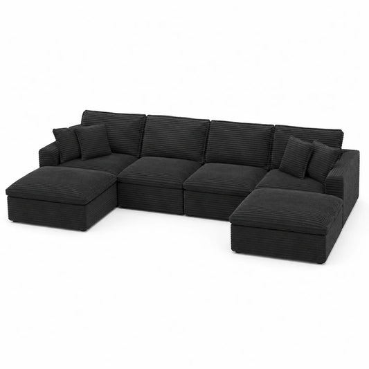 Sofá modular en U de tela de pana negra